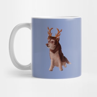 Husky wearing deer antlers Mug